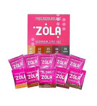 ZOLA Набір фарб для брів з колагеном у саше Eyebrow Tint With Collagen, 5x5 мл